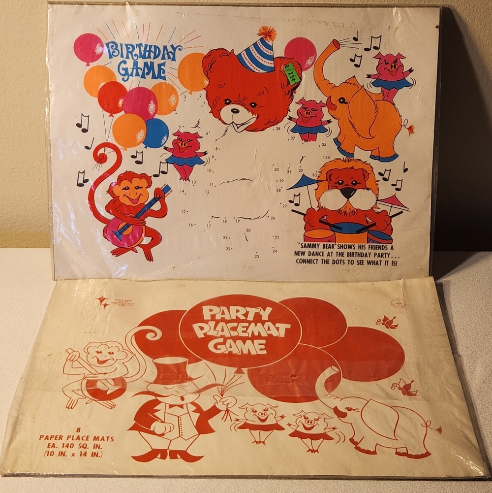 Vtg Sammy Bear Birthday Party Game Placemats - Set of 2 Sealed Packs by Tuttle